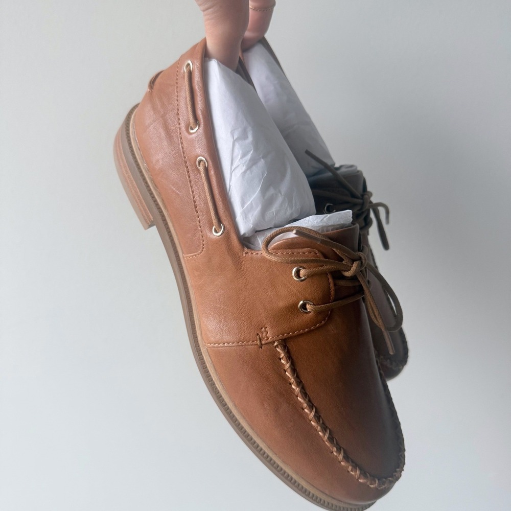 Kelsi Dagger Linny Boat Shoes Leather Moc Toe Loafers Tan Womens 10 Preppy NEW